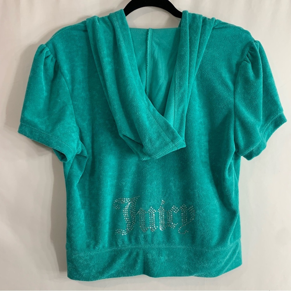 NWT Juicy Couture Terrycloth Coastal Teal Short Sleeve Hoodie & Shorts, size L - Picture 10 of 16